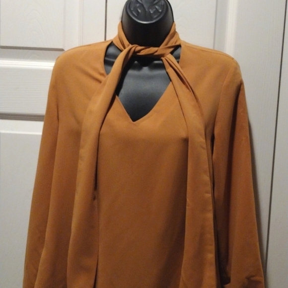 Black Label by Evan Picone Tie Neck Top M - Picture 2 of 5